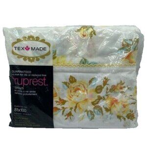 Vintage Tex Made Truprest Yellow Roses Floral Double Full Flat Sheet 81 x 100